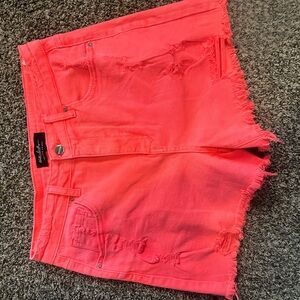 Trendy Pink Distressed Jean Shorts